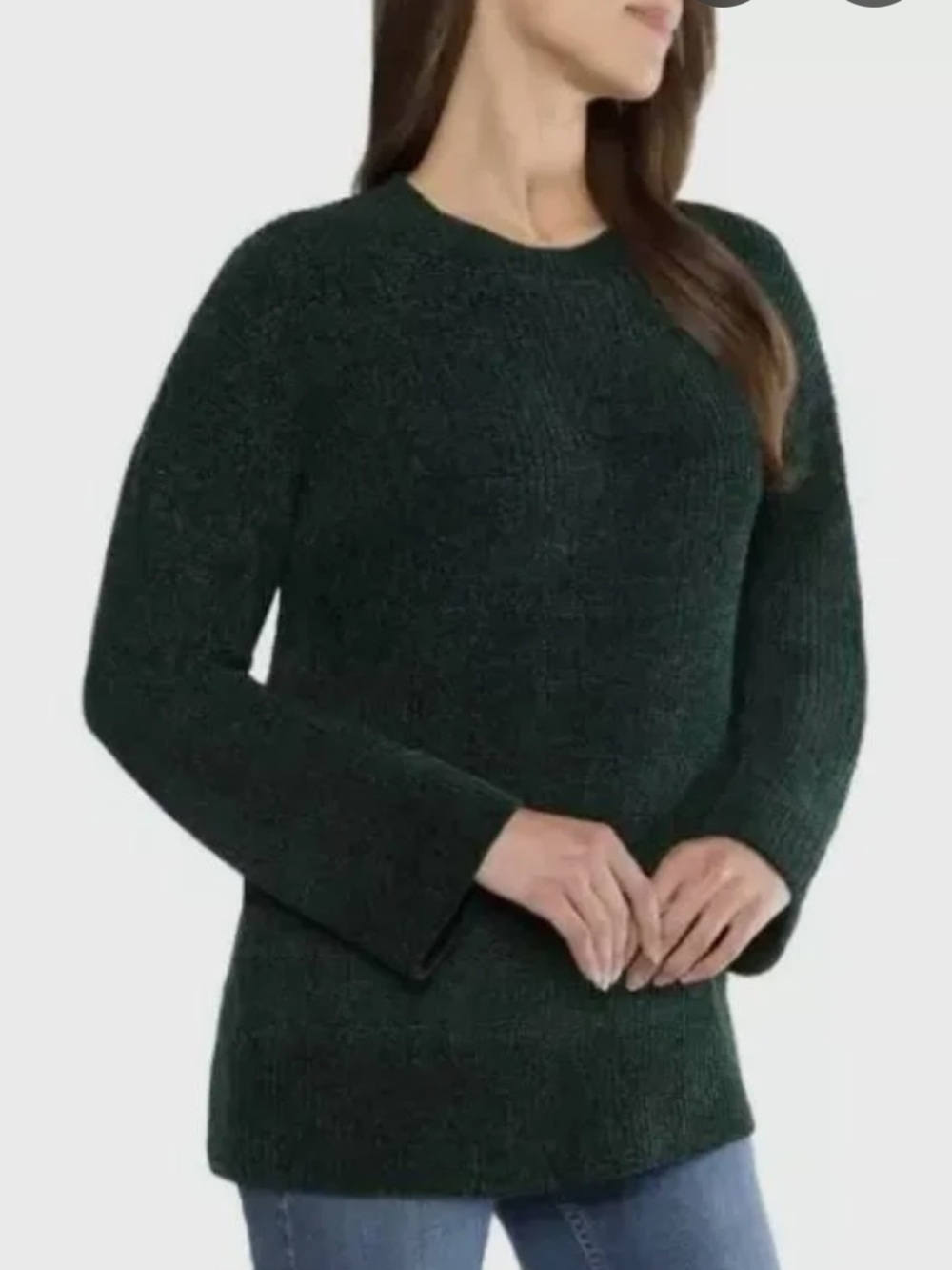 Matty M Incredibly Soft Dark Forest Green Chenille Crewneck Sweater